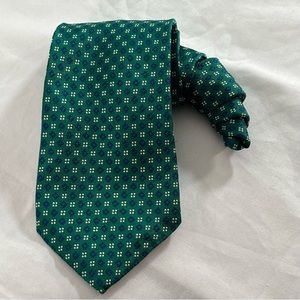EUC Lauren Ralph Lauren Tie - Green with Blue Diamonds 100% Silk